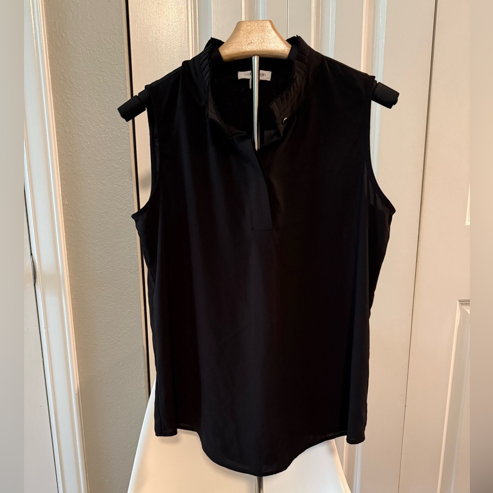 Calvin Klein Black Polo Collar Sleeveless Tank Top